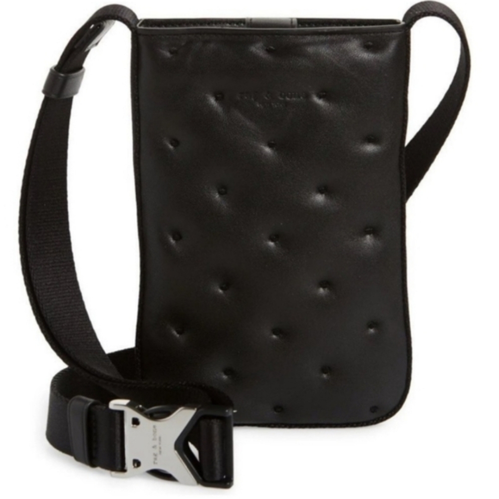 Rag & Bone Riser Black Laather  Quilted Phone  Crossbody Bag